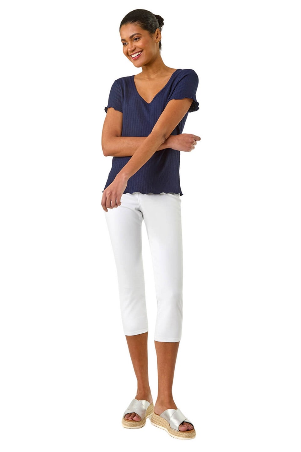 Roman Navy Textured Lettuce Edge Top