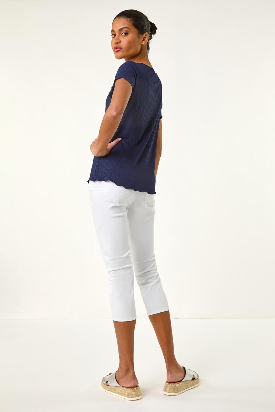 Roman Navy Textured Lettuce Edge Top