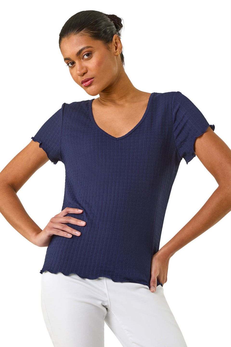 Roman Navy Textured Lettuce Edge Top