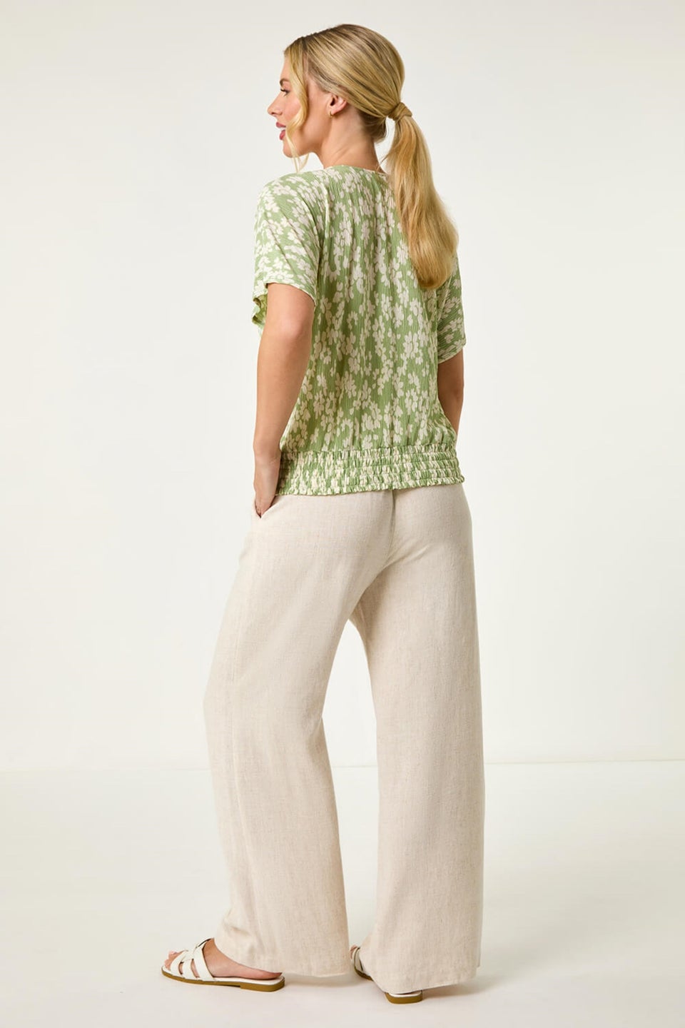 Roman Sage Petite Floral Print Crinkle Blouson Top