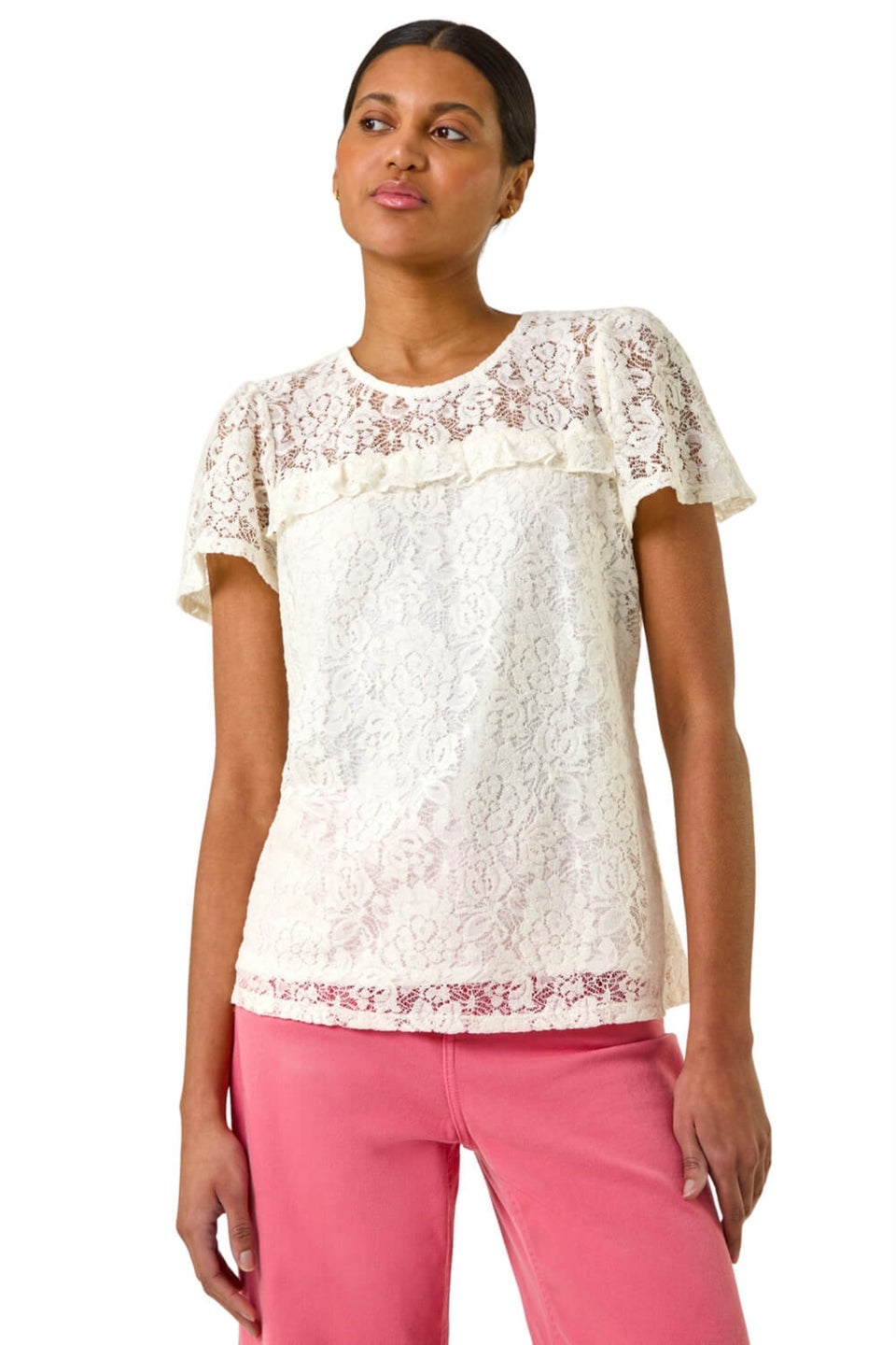 Roman Ivory Lace Frill Top