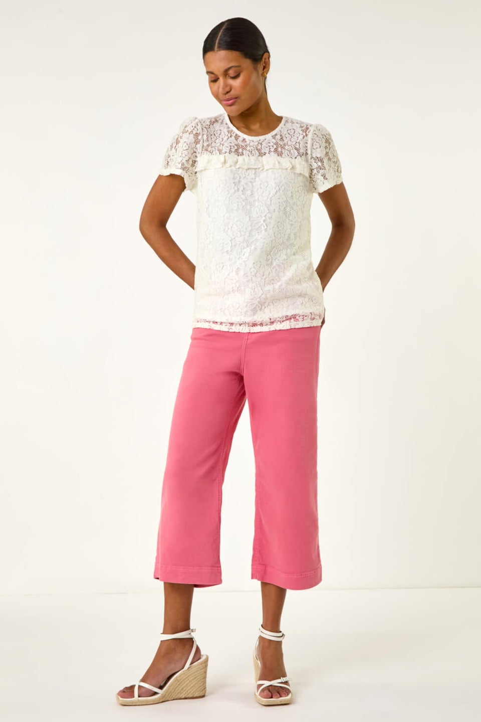 Roman Ivory Lace Frill Top