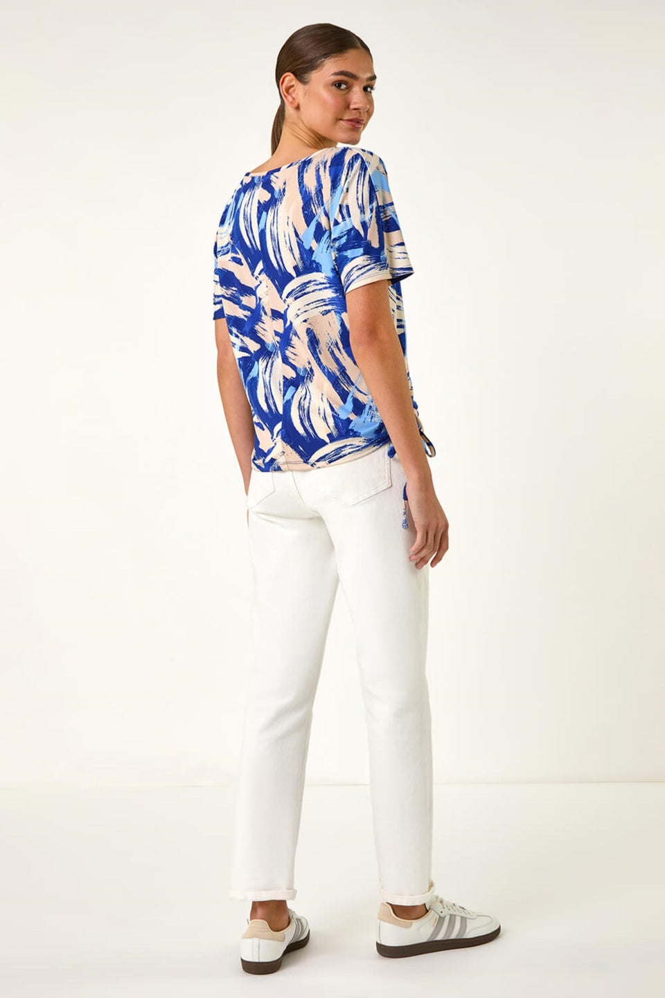 Roman Blue Abstract Print Side Tie Detail Top