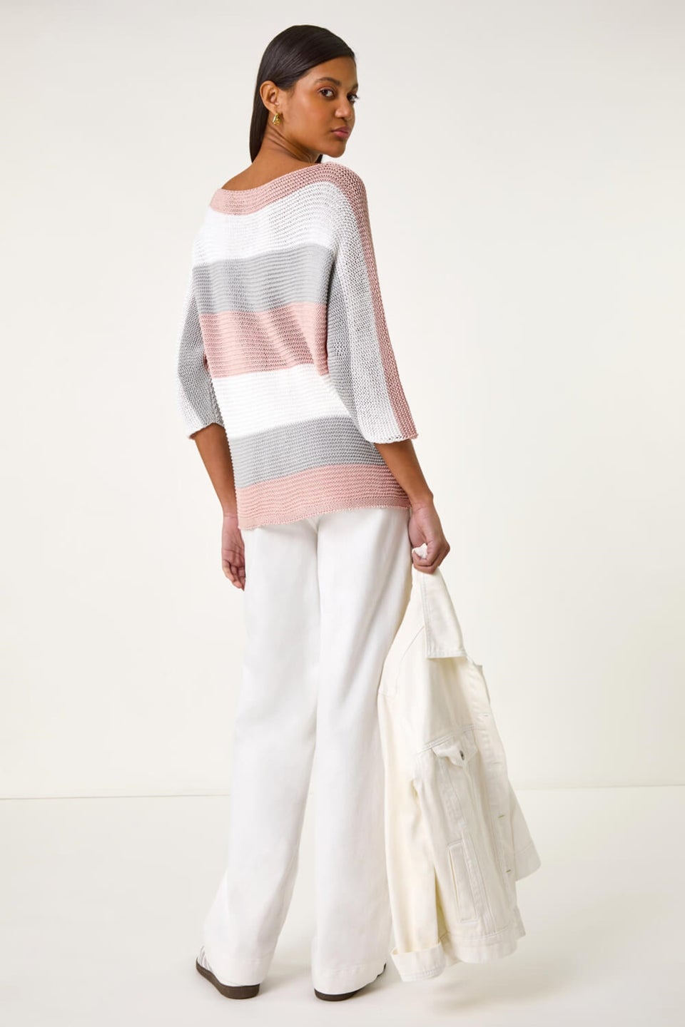 Roman Light Pink Colourblock Stripe Knit Jumper