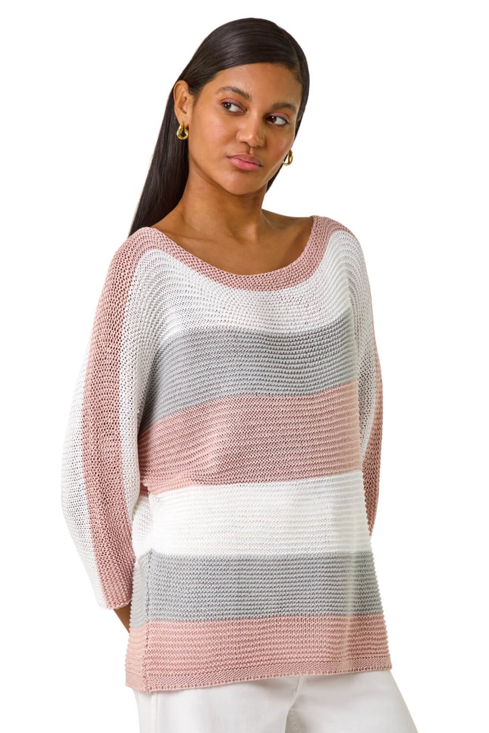 Roman Light Pink Colourblock Stripe Knit Jumper