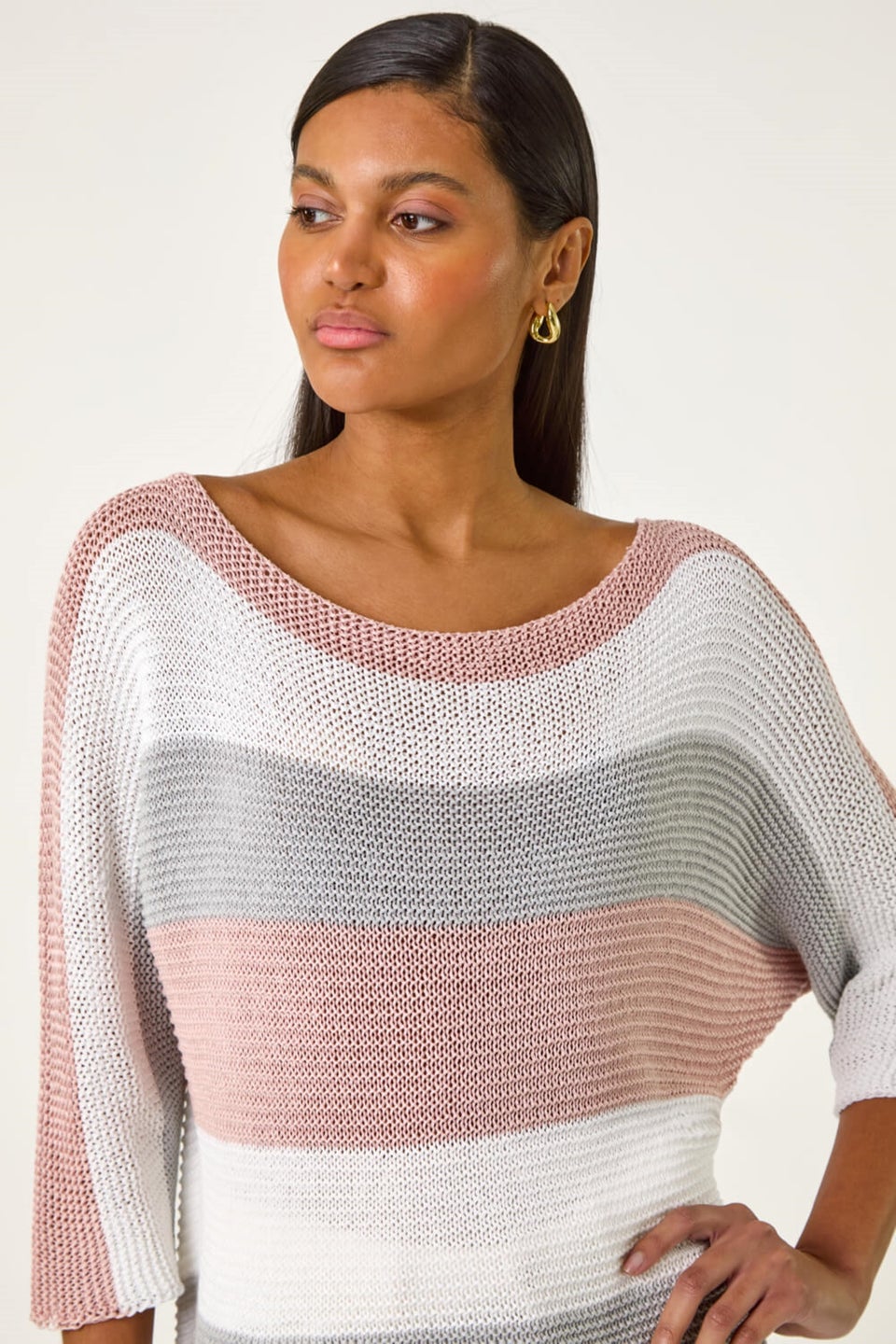 Roman Light Pink Colourblock Stripe Knit Jumper