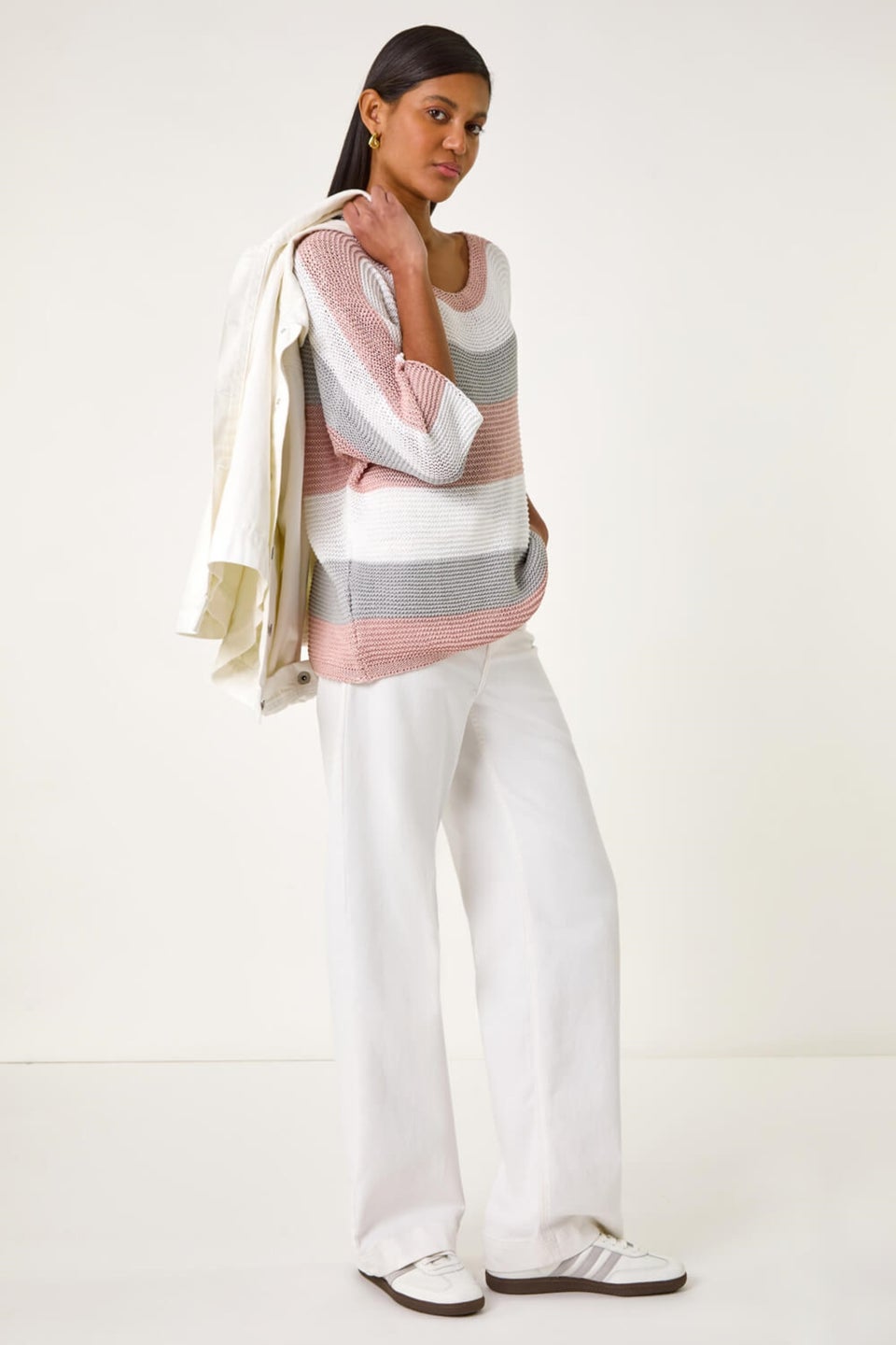 Roman Light Pink Colourblock Stripe Knit Jumper