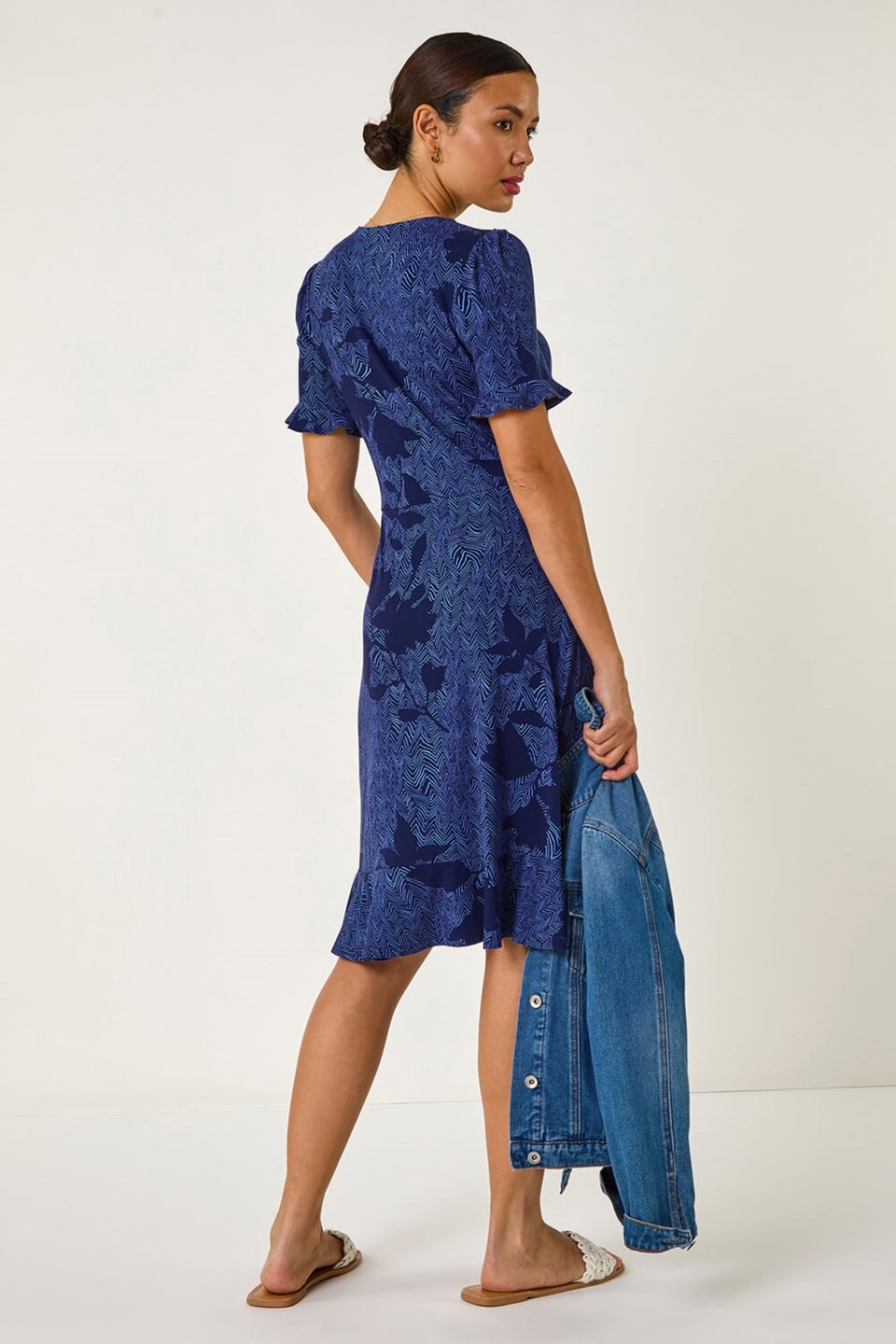 Roman Navy Floral Side Button Dress