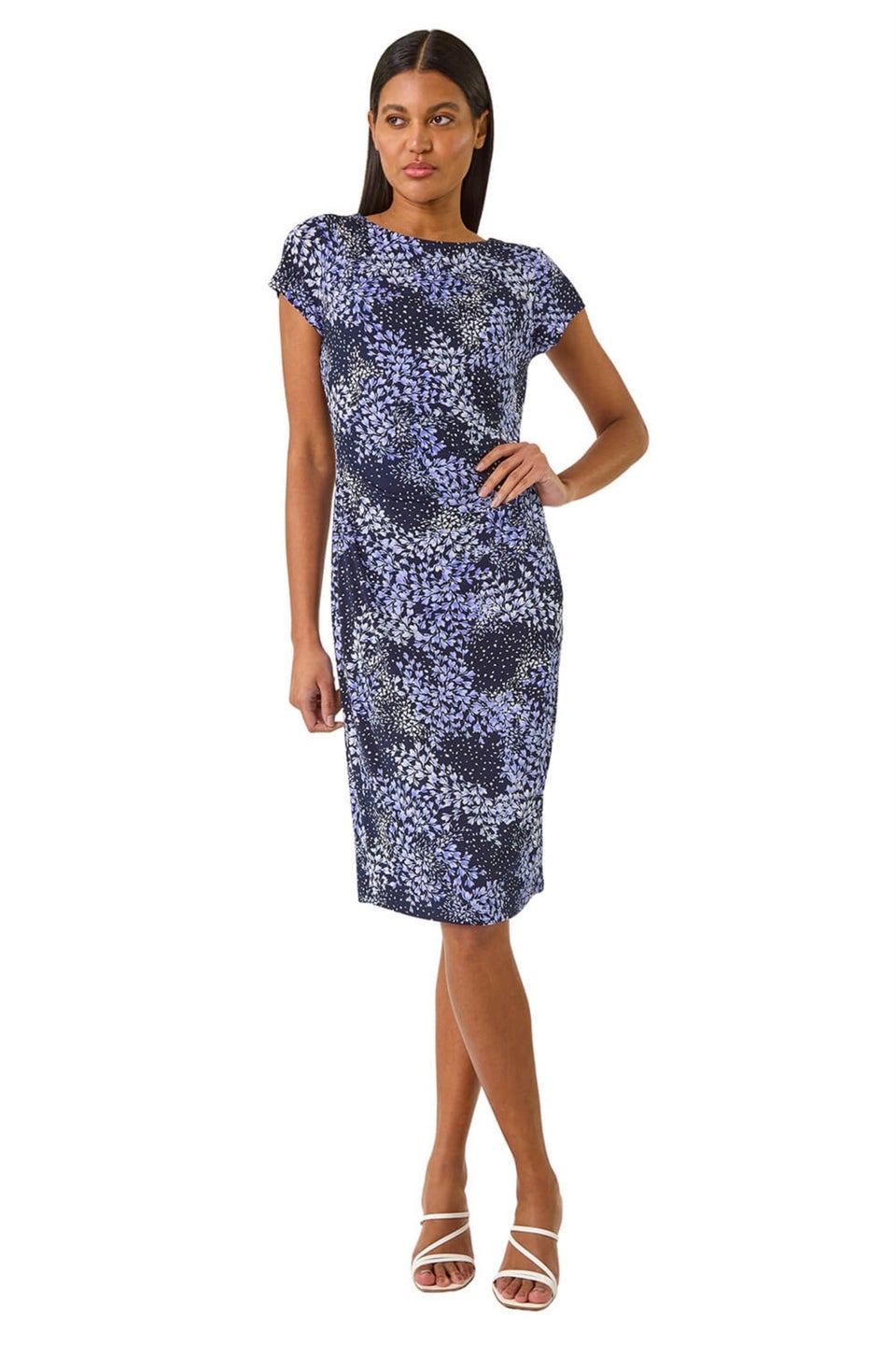 Roman Lilac Floral Stretch Gathered Shift Dress