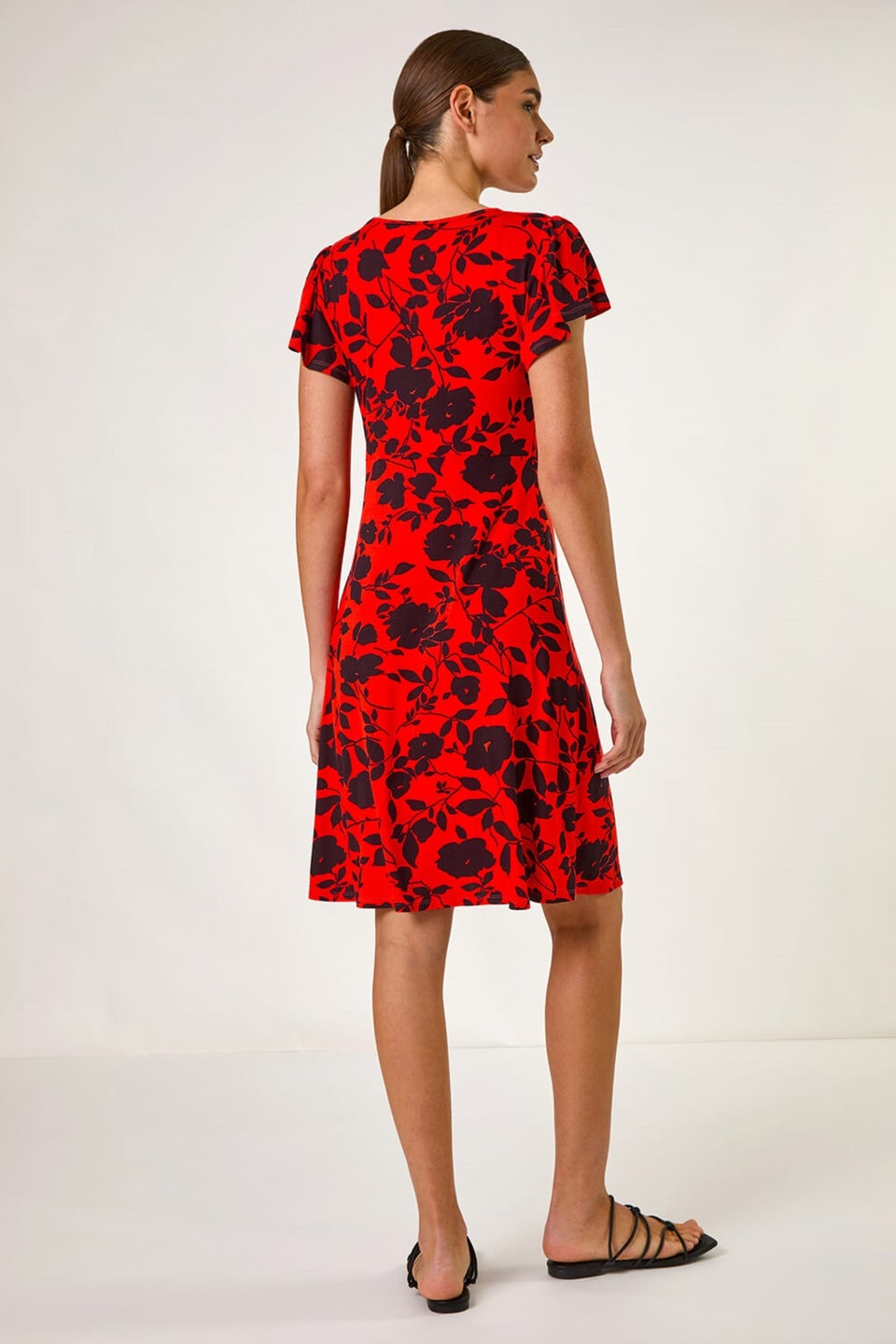 Roman Red Ditsy Floral Print Stretch Dress