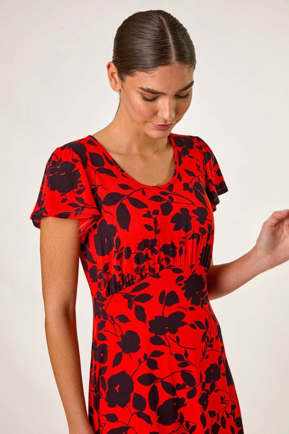 Roman Red Ditsy Floral Print Stretch Dress
