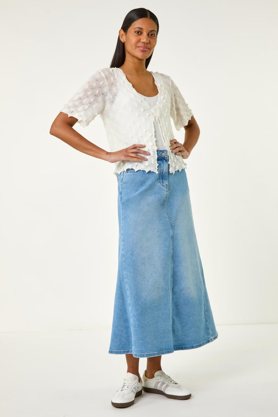 Roman Ivory Textured Tie Front Shrug