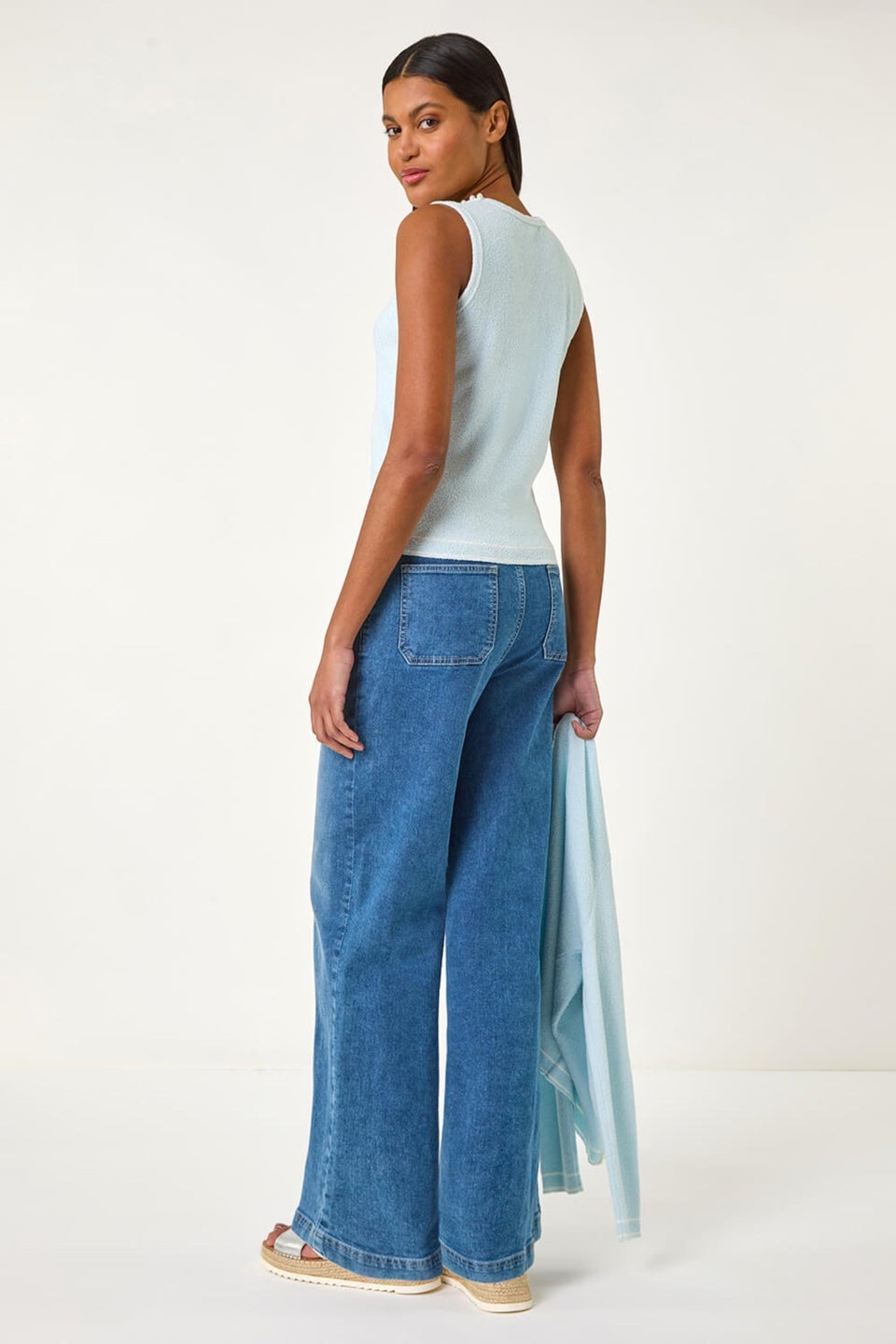 Roman Light Blue Pearl Detail Knit Vest