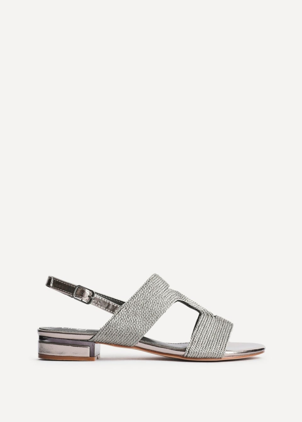 Linzi Reeva Pewter Woven Slingback Low Block Heeled Sandals