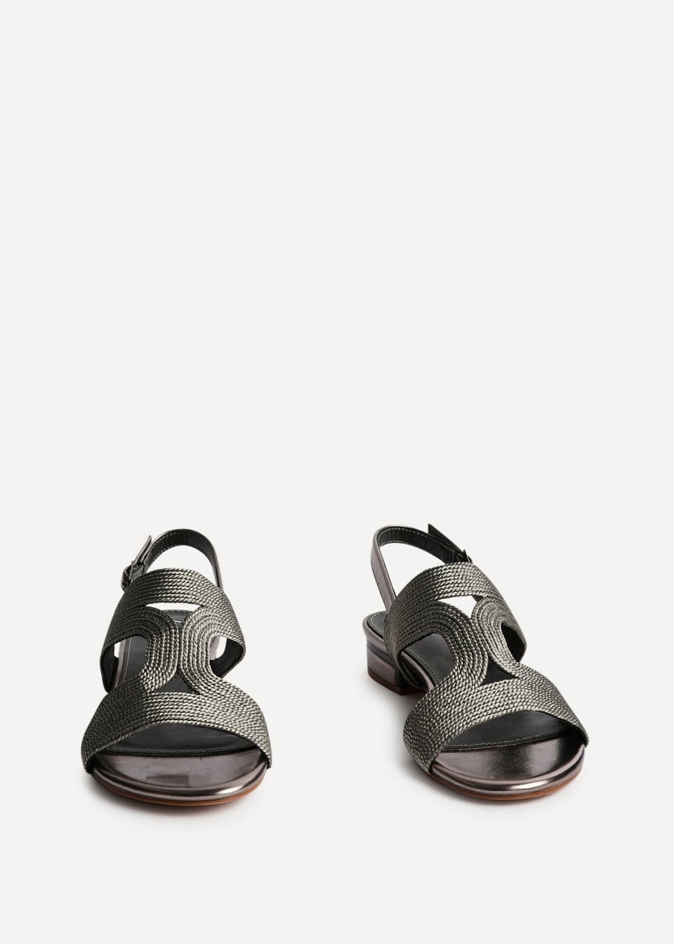 Linzi Reeva Pewter Woven Slingback Low Block Heeled Sandals