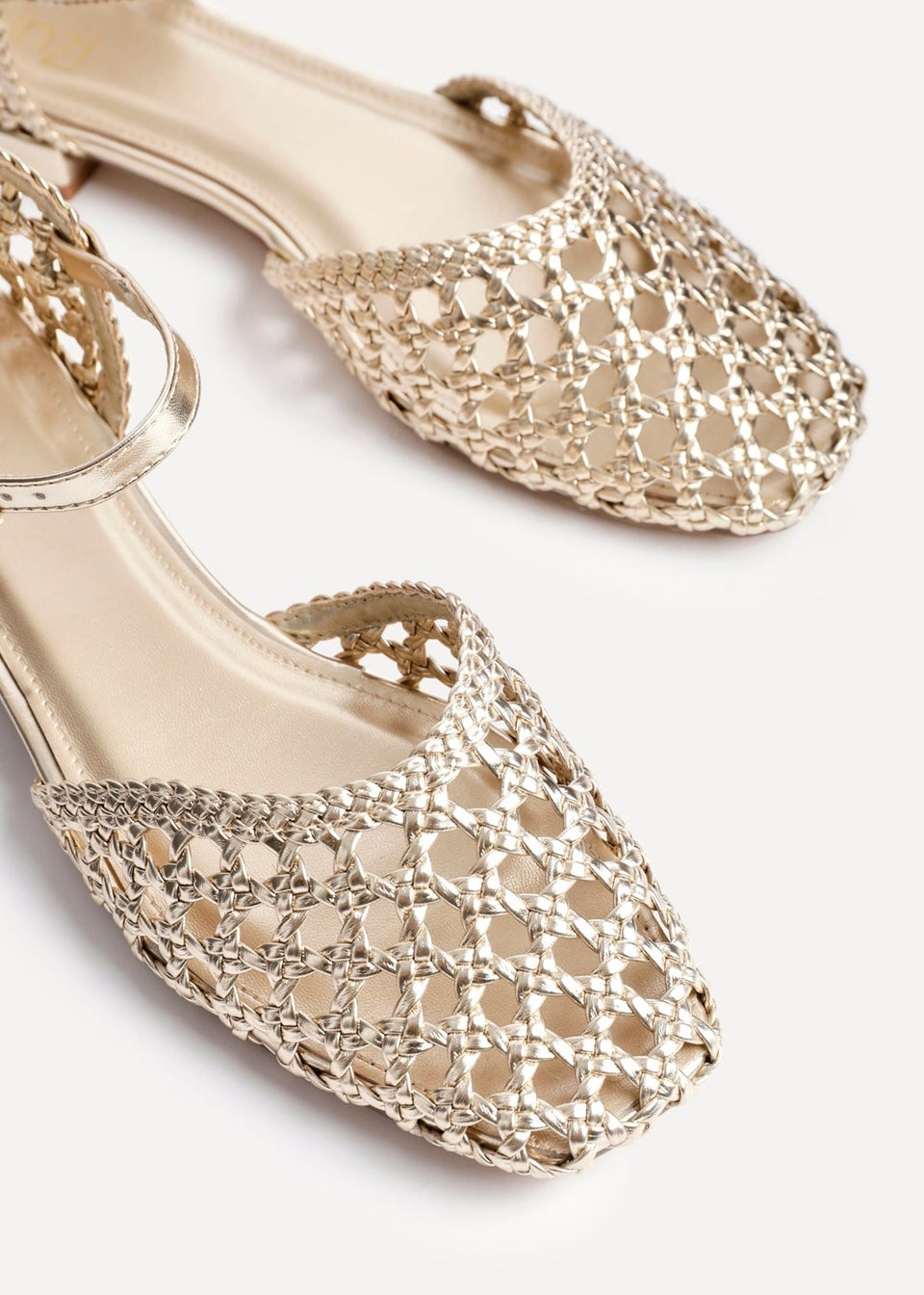 Linzi Suki Gold Faux Leather Woven Two Part Sandals