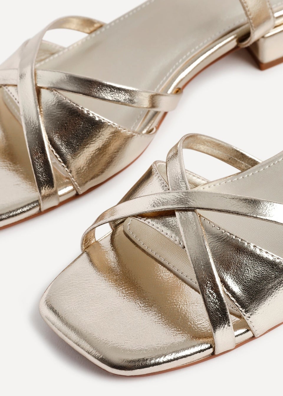 Linzi Zenna Gold Faux Leather Strappy Low Block Heeled Sandals