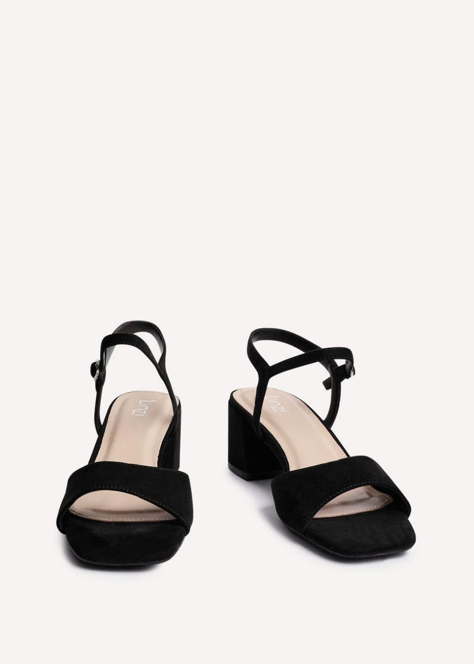 Linzi Darlene Black Faux Suede Low Block Heeled Sandals