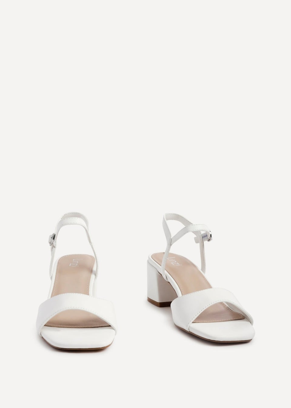 Linzi Darlene White Faux Leather Low Block Heeled Sandals