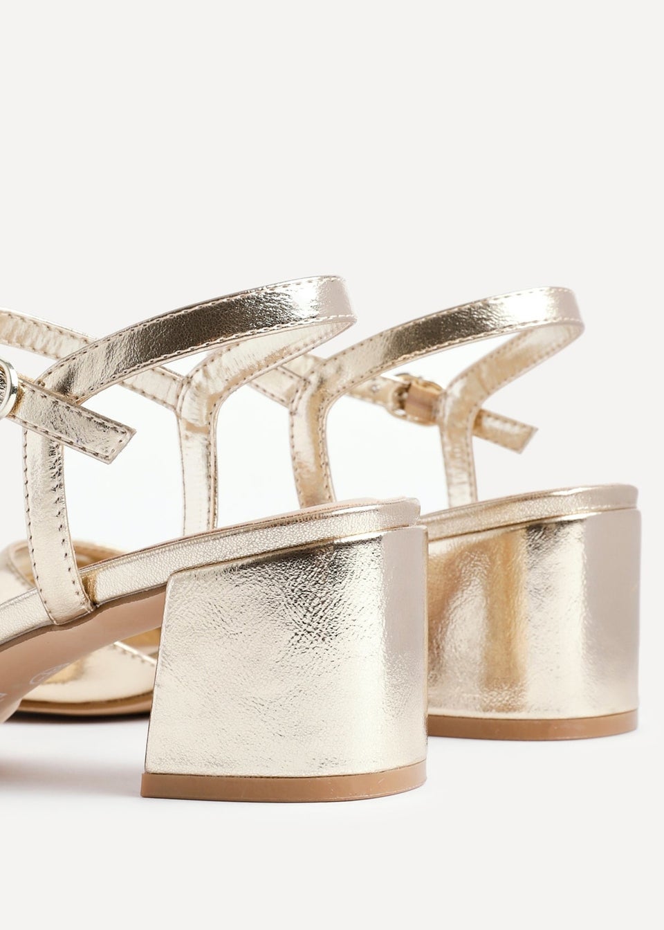 Linzi Darlene Gold Faux Leather Low Block Heeled Sandals