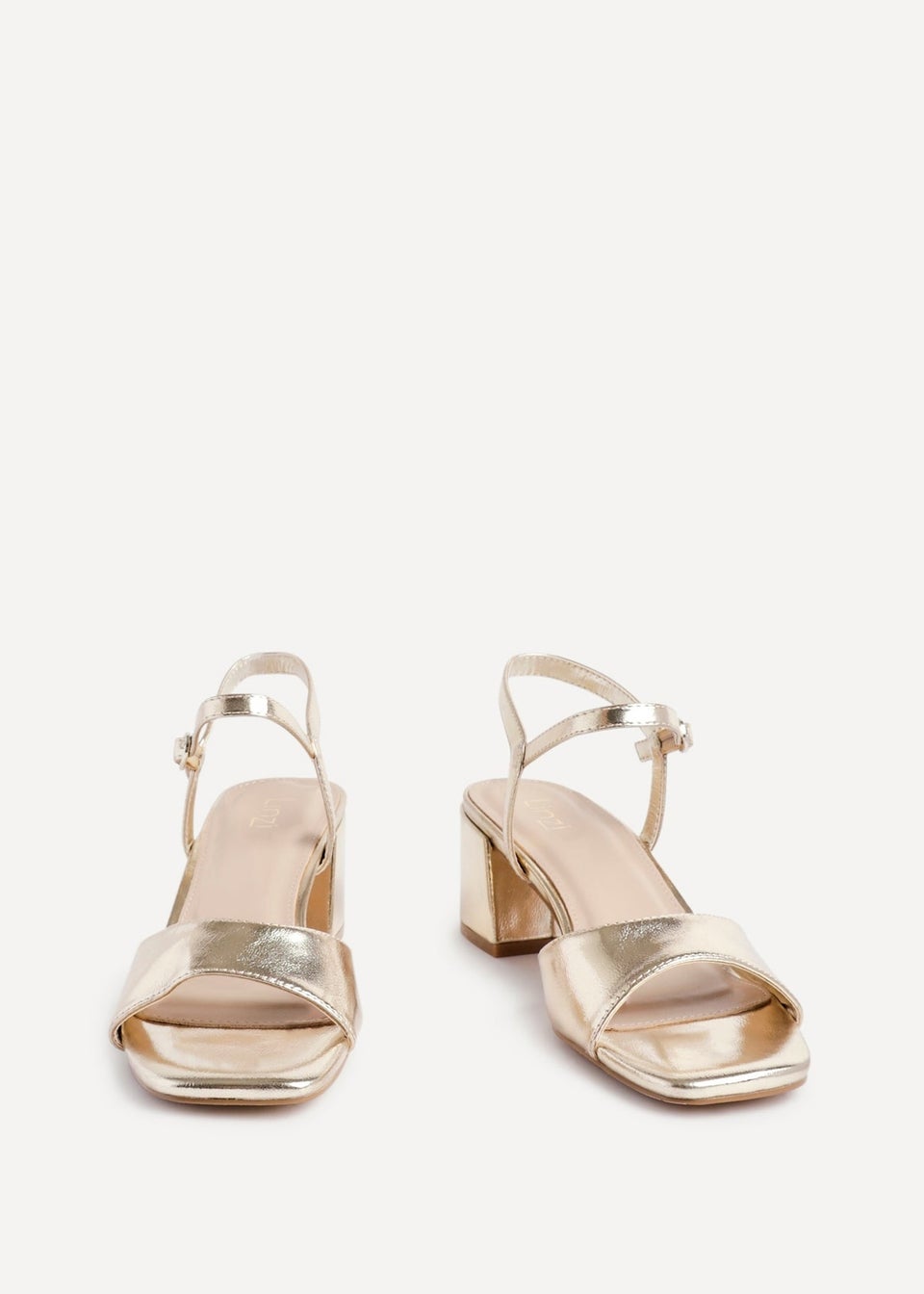 Linzi Darlene Gold Faux Leather Low Block Heeled Sandals