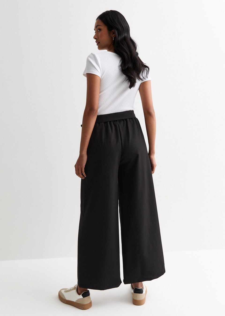 Gini London Black Elasticated Wide leg Tie detail Trousers