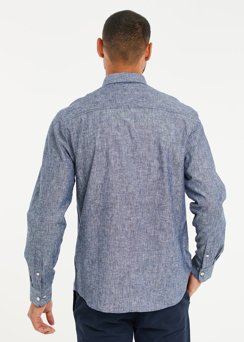 Threadbare Blue Slim Fit Linen Blend Long Sleeve Shirt