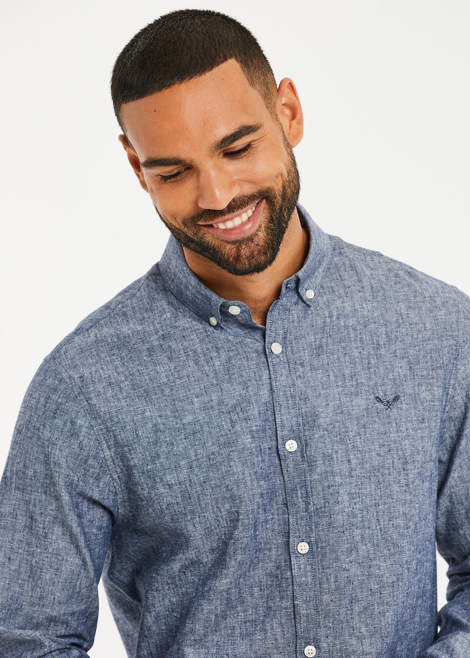 Threadbare Blue Slim Fit Linen Blend Long Sleeve Shirt