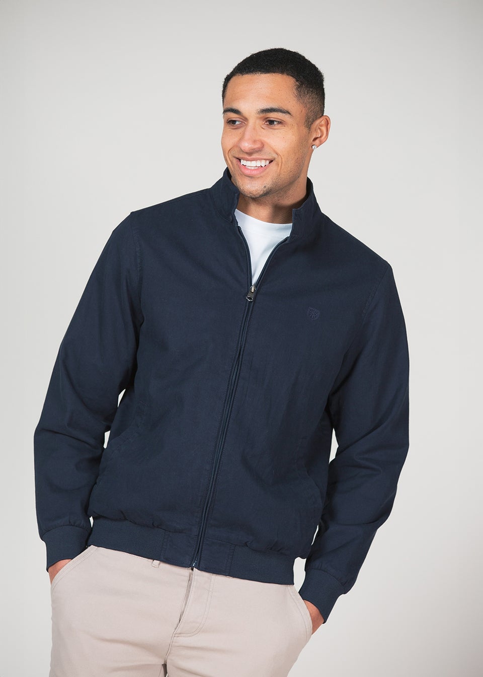 Kensington Eastside Navy Cotton Funnel Neck With Buttons Jacket