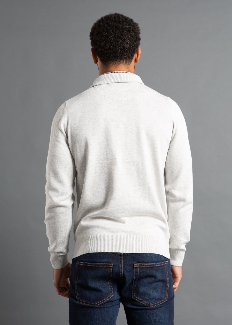 Kensington Eastside Light Grey Mock Checked Shirt 1/4 Zip Jumper