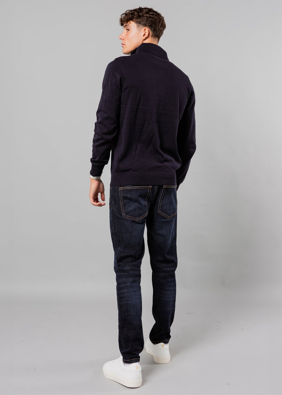 Kensington Eastside Navy Mock Checked Shirt 1/4 Zip Jumper