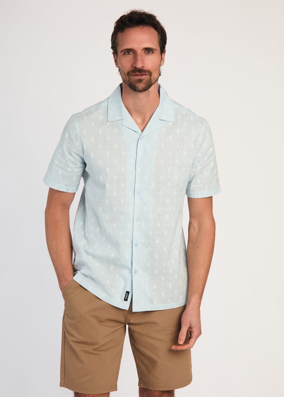 Kensington Eastside Light Blue Cotton Printed Short Sleeve Shirt
