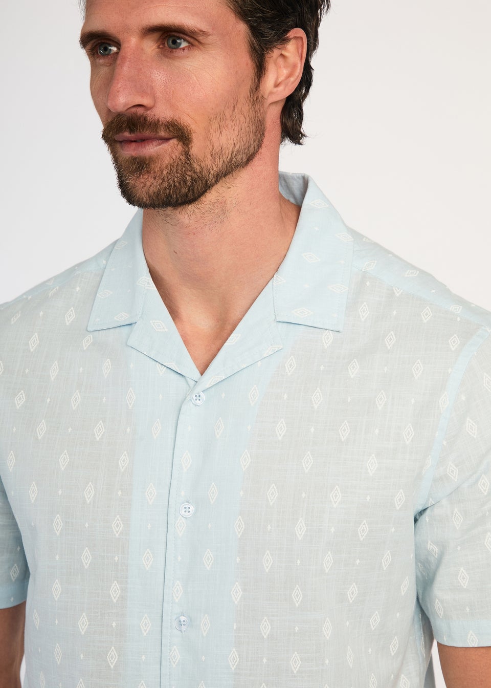Kensington Eastside Light Blue Cotton Printed Short Sleeve Shirt