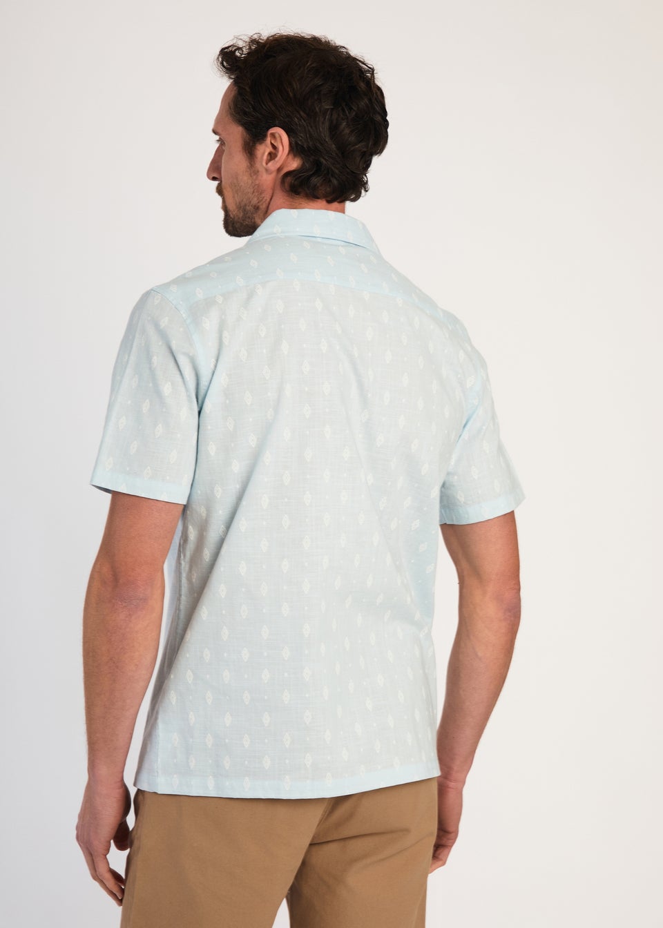 Kensington Eastside Light Blue Cotton Printed Short Sleeve Shirt