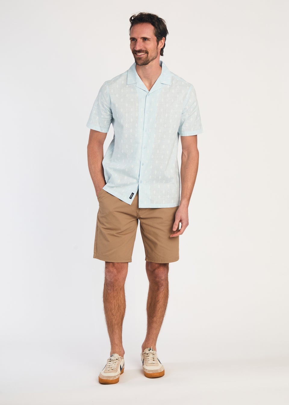 Kensington Eastside Light Blue Cotton Printed Short Sleeve Shirt