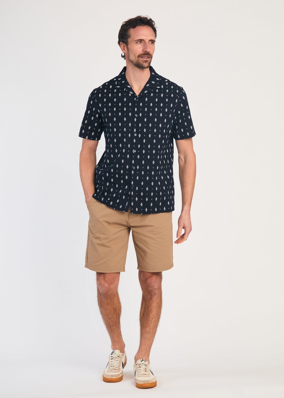 Kensington Eastside Navy Cotton Printed Short Sleeve Shirt
