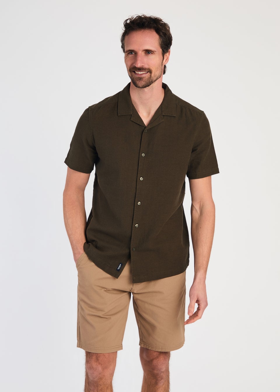 Kensington Eastside Khaki Cotton Textured Short Sleeve Shirt