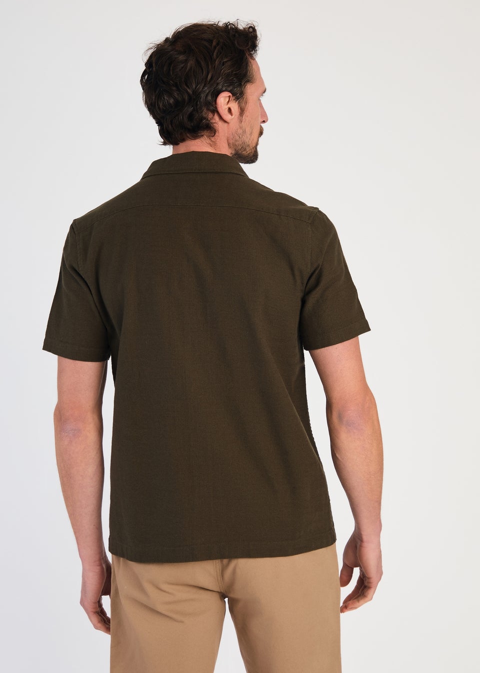 Kensington Eastside Khaki Cotton Textured Short Sleeve Shirt