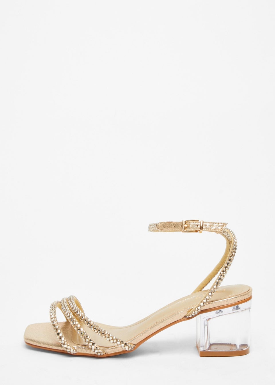 Quiz Gold Wide Fit Diamante Low Heeled Sandal