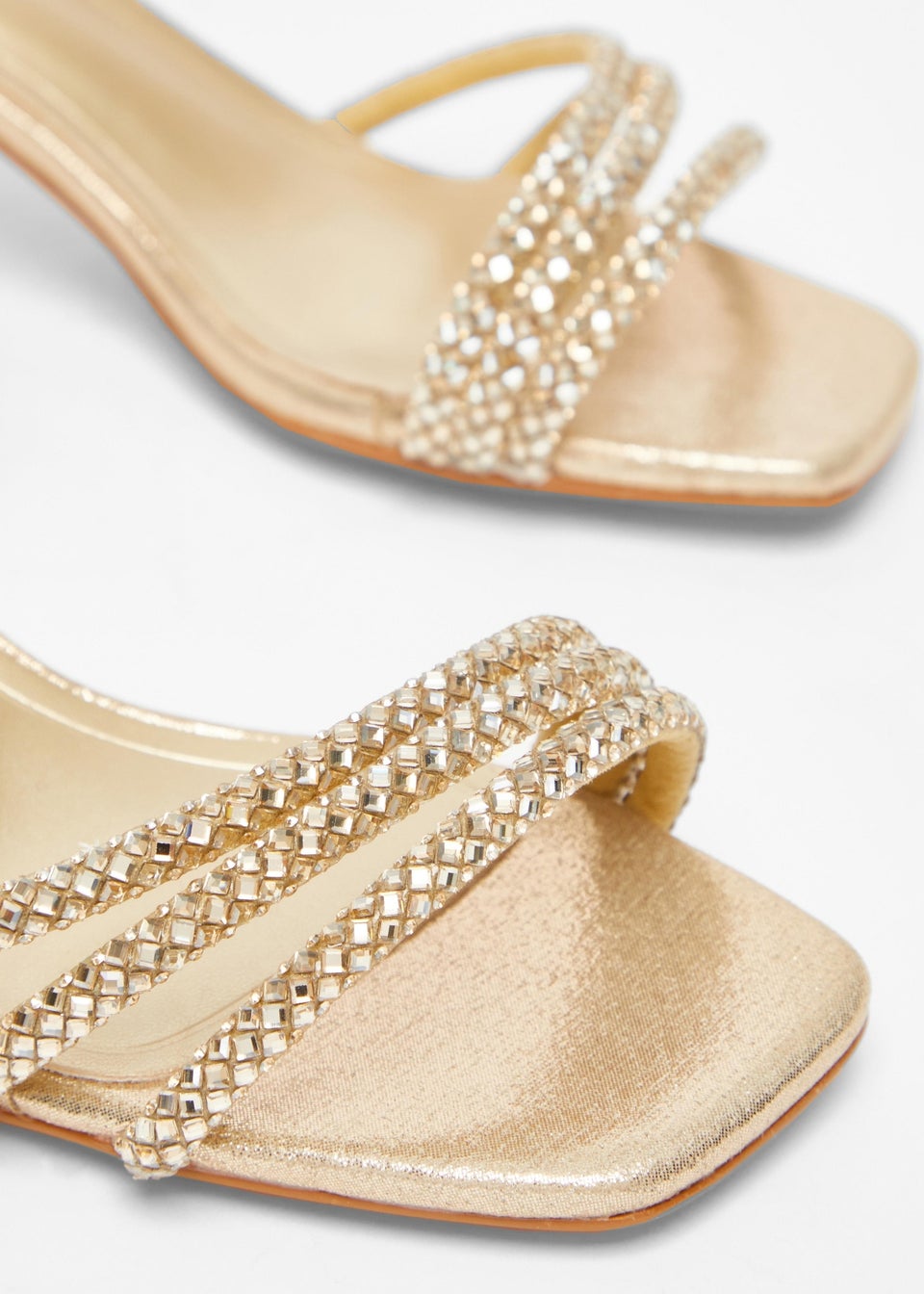 Quiz Gold Wide Fit Diamante Low Heeled Sandal