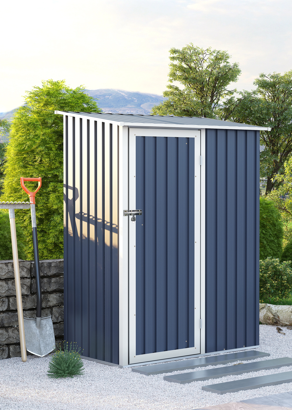 Charles Bentley Metal Storage Shed Grey Small Roof Door Apex (W4.7ft x D3ft)