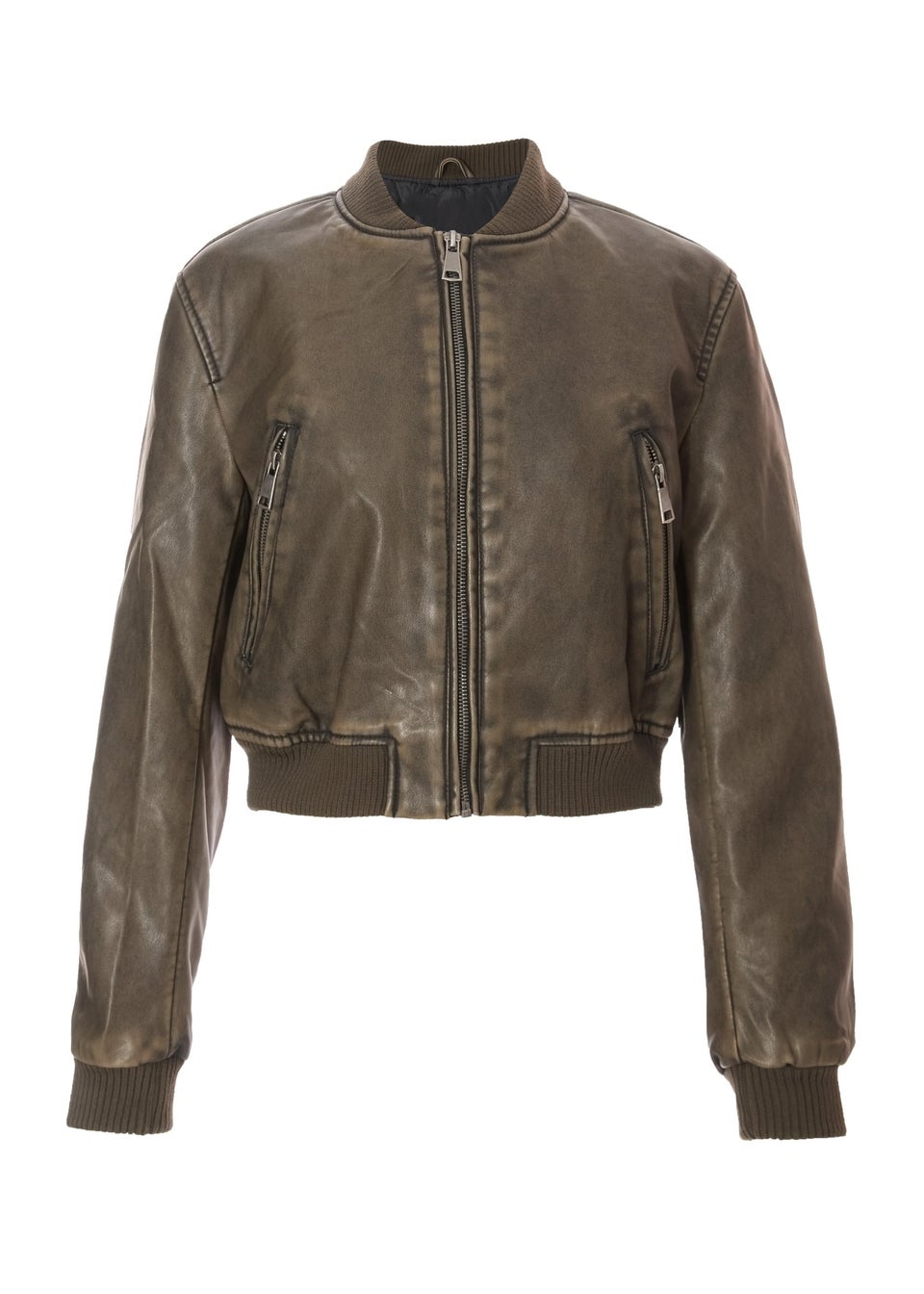 Quiz Khaki Faux Leather Bomber Jacket