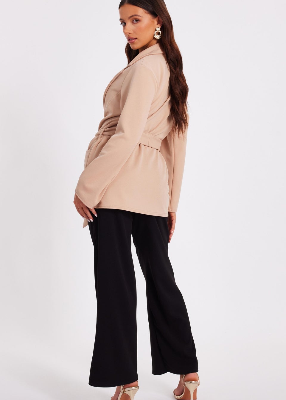 Quiz Stone Petite Tie Waist Blazer