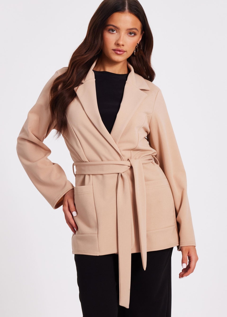 Quiz Stone Petite Tie Waist Blazer