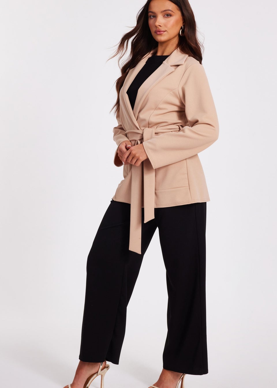 Quiz Stone Petite Tie Waist Blazer