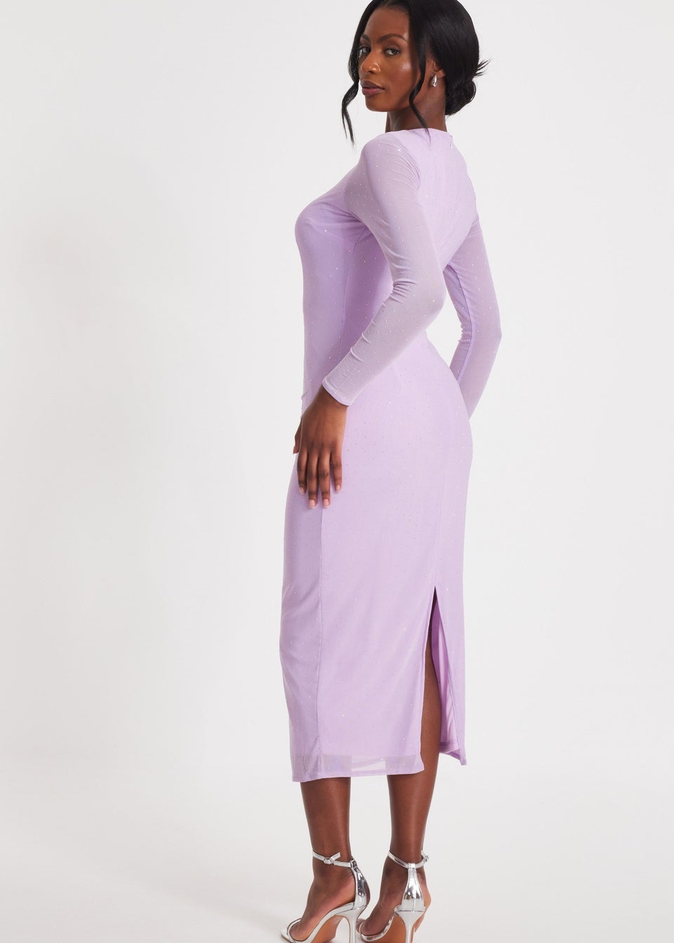 Quiz Lilac Mesh Diamante Midaxi Dress