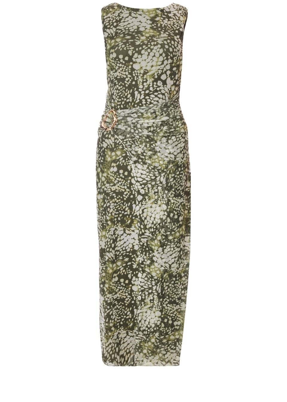 Quiz Khaki Mesh Animal Print Midaxi Dress