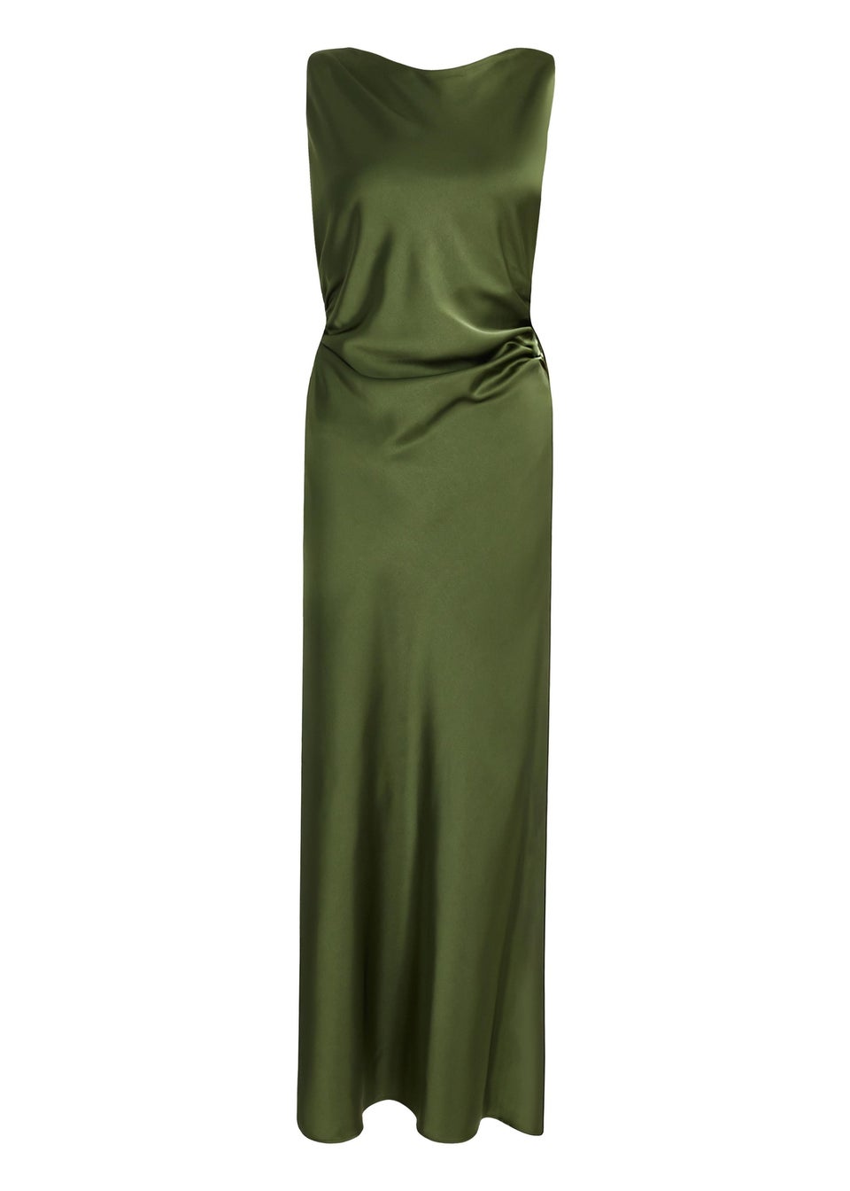 Quiz Khaki Satin Ruched Midi Dress