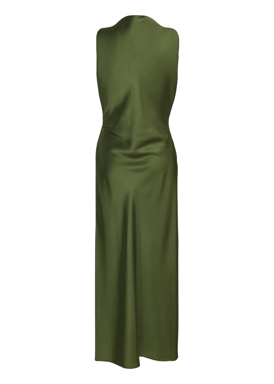 Quiz Khaki Satin Ruched Midi Dress