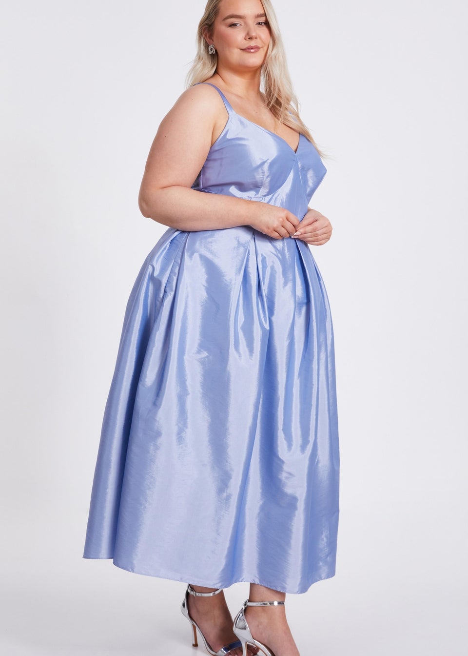 Quiz Blue Curve Taffeta Midi Dress